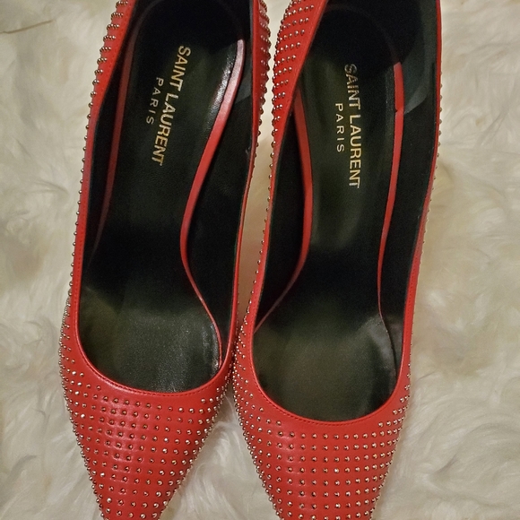 YSL Paris Studded Pointed-Toe Pump, red/Silver - Picture 9 of 16